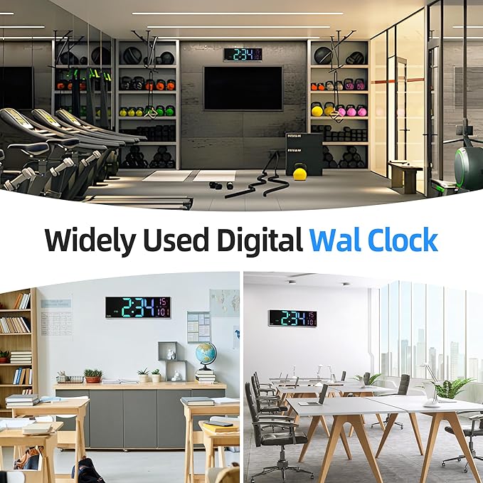 LEIKE 16.2'' Large Digital Wall Clock with Remote Control, Big LED/Dual Alarm/8 RGB Colors/Auto Brightness/Date/Auto DST/Temperature/Night Light Gym Clocks for Living Room Bedroom Office Wall Decor