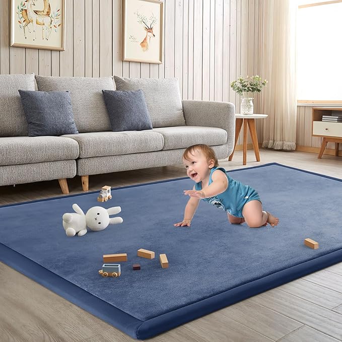 Baby Play Mat for Floor Nursery Rug Muscle Mat Area Rug Playroom Rug 79"x158" Playpen Mat Memory Foam 1.3" Thick Crawling Mat for Babies,Toddlers, Infants, Kids,Sapphire Blue