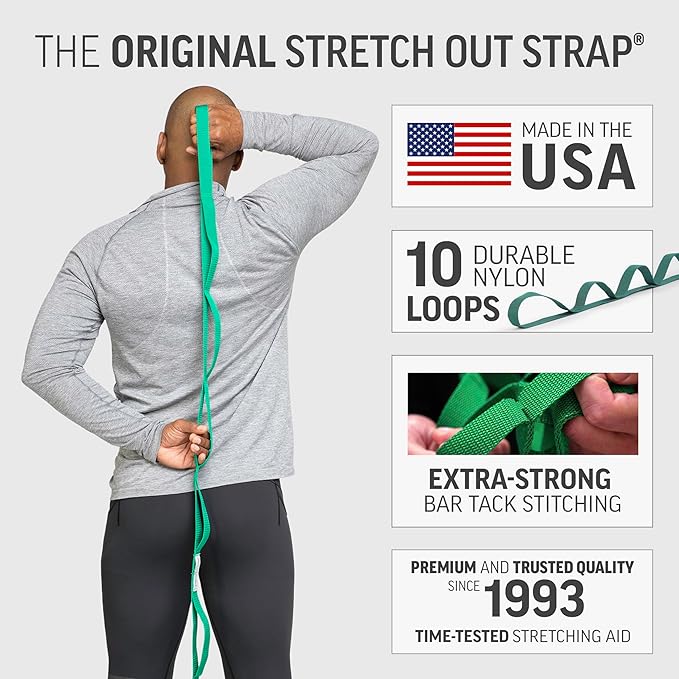 OPTP The Original Stretch Out Strap with Exercise Poster, USA Made Top Choice Stretch Out Straps for Physical Therapy, Yoga Stretching Strap or Knee Therapy Strap