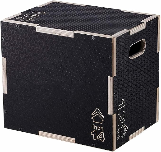 Plyometric Jump Box, 3-in-1 Wooden Plyo Box 16/14/12 Inch, Agility Platform, Step Up Box for Gym, Strength & Conditioning, Home Fitness, Black