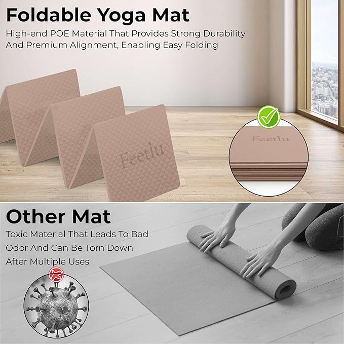 Foldable Yoga Mat, 6mm Thick, Lightweight, Anti-Slip, and Easy to Store – Perfect for Travel, Yoga, Pilates, Home Workouts, and Floor Exercises