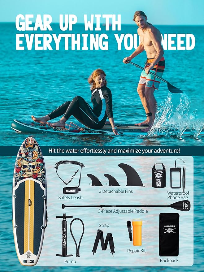 10’6’’ Inflatable Stand Up Paddle Board (SUP) for Adults and Youth with Non-Slip Deck – Complete Accessories Kit, for Fishing, Yoga, Fitness & Family Fun