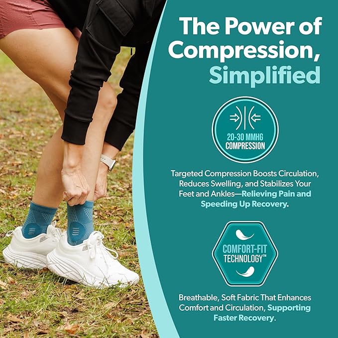 BraceAbility Neuropathy Socks (Pair) - Peripheral Neuritis Compression Diabetic Toeless Foot Sleeves for Nerve Damage Pain in Feet, Ankle Gout, Plantar Fasciitis Relief Brace for Men and Women (L - Light Blue)