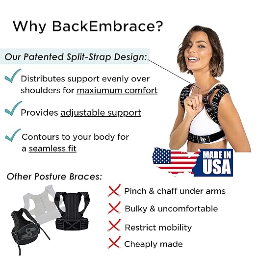 BackEmbrace Posture Corrector for Women and Men - Made in USA - Slim and Adjustable Shoulder Brace - Back Brace for Back Pain Relief- Black Drizzle M/L