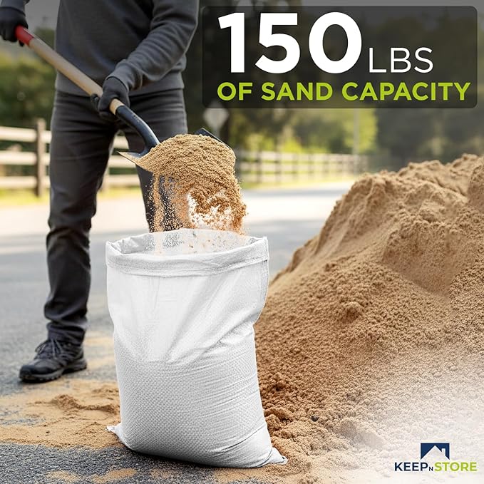 Heavy Duty Sand Bags Pack of 5, White Empty Sandbags with Built-In Ties, Woven Polypropylene UV Protection 1600 Hours, Fillable Bags for Flood Control, Weight, 30x36 inches, 150 Pounds Volume