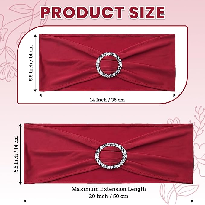 MDS Pack of 10 Spandex Chair Sashes Bow Premium Stretch Chair Cover Band with Buckle Slider Universal fits Elastic Dining Chair Ties for Wedding Party Banquet Events Decoration - Apple Red