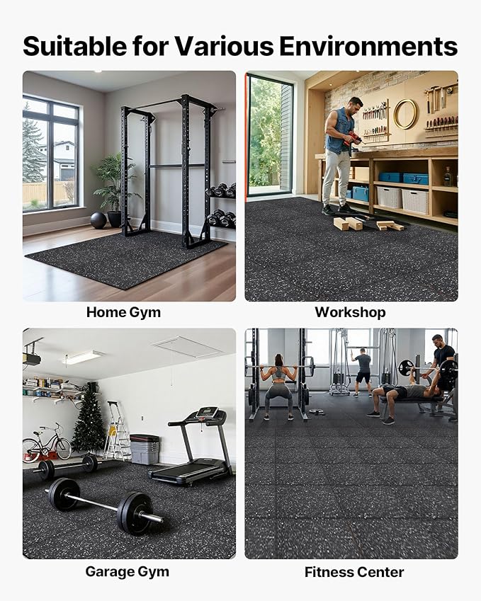 VEVOR 0.56Inch 96sq.ft 24 Tiles Gym Flooring for Home Gym, Rubber Top with High Density EVA Foam, 24 x 24In Gym Floor Exercise Equipment Mats, Interlocking Gym Mats, Puzzle Workout Mats, Black & White