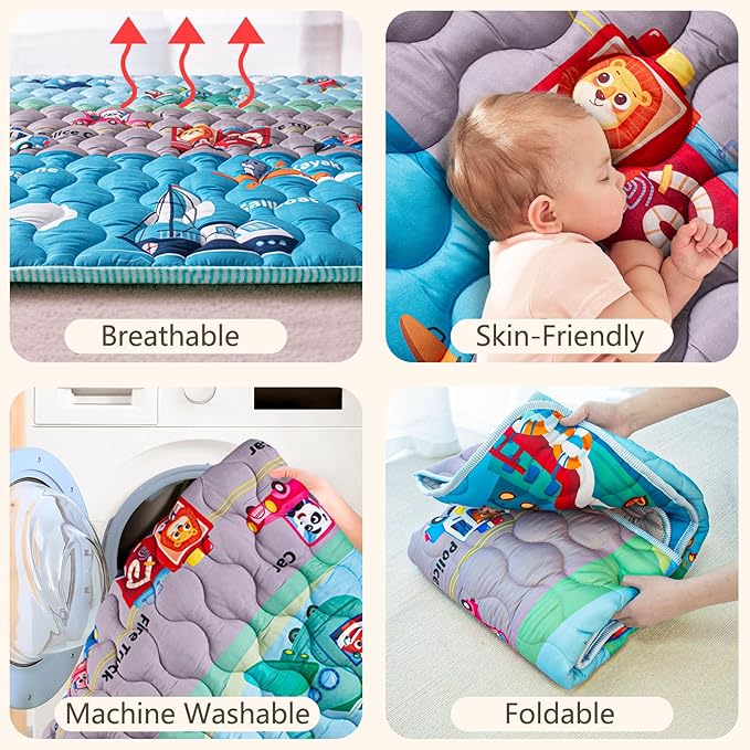 Baby Play Mats for Floor, 71”x59” Upgraded Thickness & Larger Super Soft Playmat for Babies and Toddlers, Foldable Washable, Upgrade Anti-Slip Crawling Mat for Playpen(Vehicles)