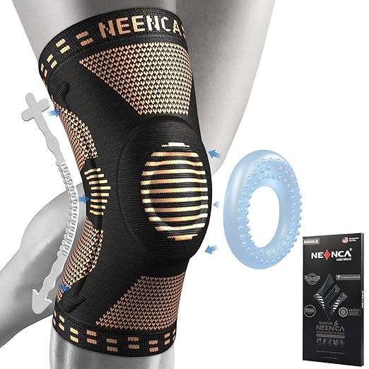 NEENCA Copper Knee Brace for Knee Pain, Professional Knee Support with Patella Pad & Side Stabilizers, Plus Size Compression Sleeve for Sport, Workout, Arthritis, ACL, Joint Pain Relief, Meniscus Tear High Copper-XXXXL