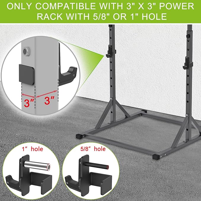 SELEWARE Solid Steel J Hooks for 2" x 2" or 3" x 3" Tube Power Cage with 1" 1/2" or 5/8" Hole Squat Rack Attachment, J-Hook Barbell Holder for Power Rack, Set of 2