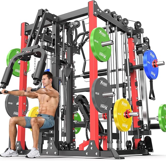 Multi-Purpose Squat Rack,Smith Machine Weight Rack Set with Cable Crossover System, Home Gym Power Racks, Power Racks and Packages