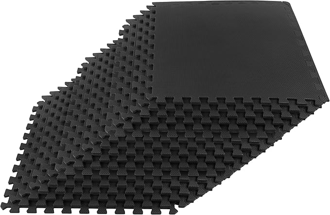 EVA Foam Mat Tiles 18-Pack - 72 SQ FT of Interlocking Padding for Garage, Playroom, or Gym Flooring - Exercise Mat or Baby Playmat by Stalwart (Black)