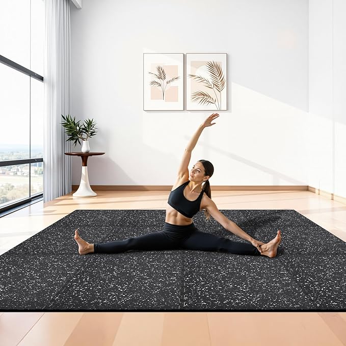 VEVOR 0.56Inch 96sq.ft 24 Tiles Gym Flooring for Home Gym, Rubber Top with High Density EVA Foam, 24 x 24In Gym Floor Exercise Equipment Mats, Interlocking Gym Mats, Puzzle Workout Mats, Black & White
