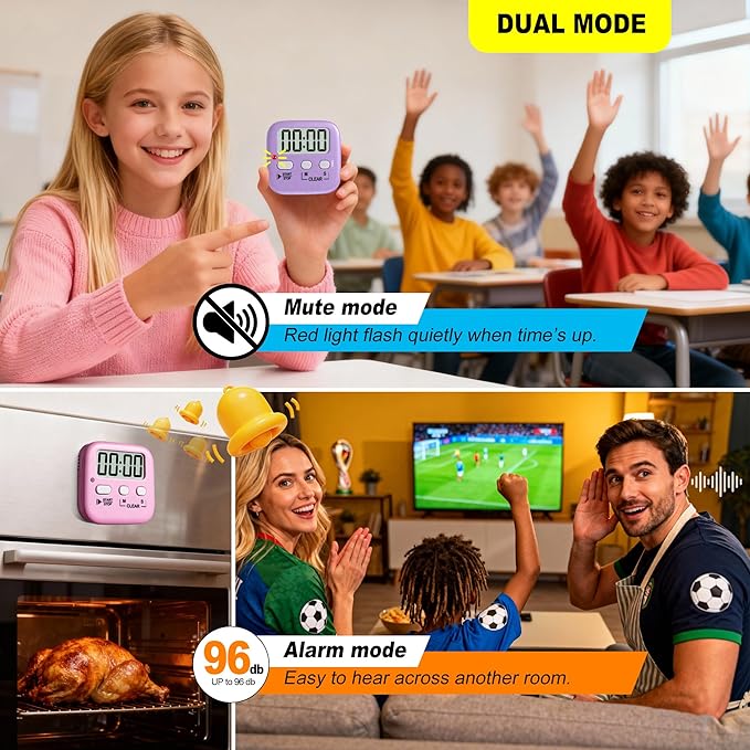Antonki 2 Pack Digital Timer for Kids, Magnetic Countdown Kitchen Timers for Cooking, Egg, Classroom, Teacher, Exercise, Study, Oven - Battery Included