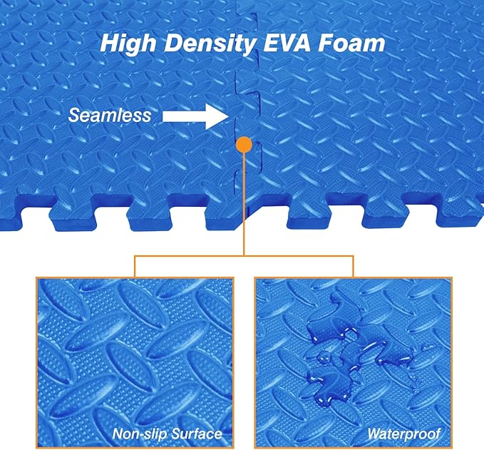 Mat Block Interlocking Foam Tiles Puzzle Mats for Floor 24 SQ FT, 1/2 inch, 6 Tiles, EVA Gym Mat Flooring Exercise Equipment Mat for Home Gym Equipment, Blue