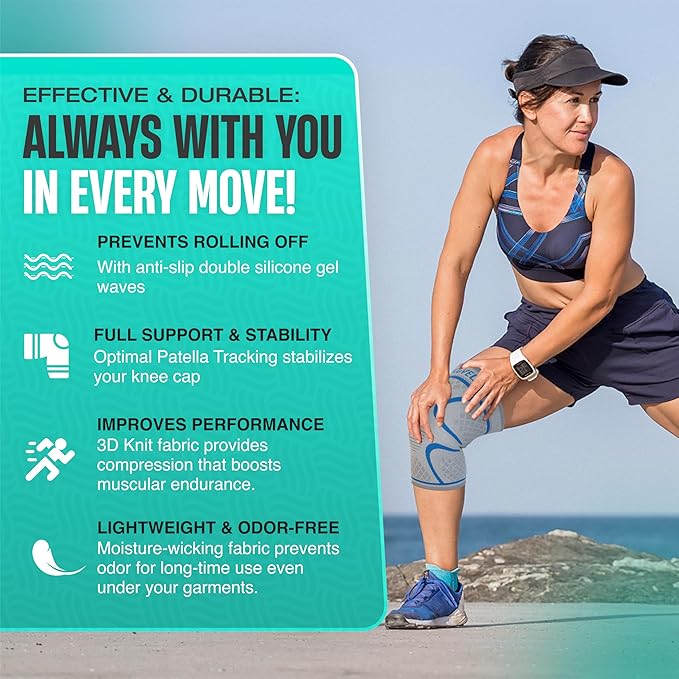 Modvel 2 Pack Knee Brace for Women & Men - Workout Knees Compression Sleeve for Knee Pain Relief Joint Support for ACL, Arthritis, Meniscus Tear Knees Brace for Sports, Rodilleras para Gym Fitness