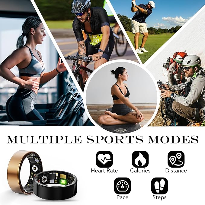 Smart Health Ring for Women Men Fitness Tracker with Heart Rate, Blood Oxygen, Blood Pressure, Sleep Monitoring, Step Counting, IP68 Waterproof for iOS and Android, No APP Fee, Rose Gold 12