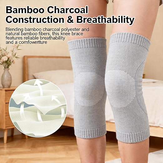 Premium Bamboo Knee Compression Sleeve, 2 Pair Slip-One Knee Support, Elastic Warm Knee Brace for Knee Pain, Joint Recovery, Sports, Daily Wear for Adults (Black+Gray, X-Large)