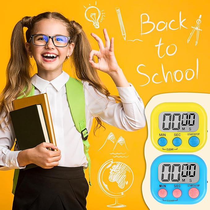ZILLEEN Classroom Timer for Kids Teachers 2 Pack Digital Timers, Blue & Yellow