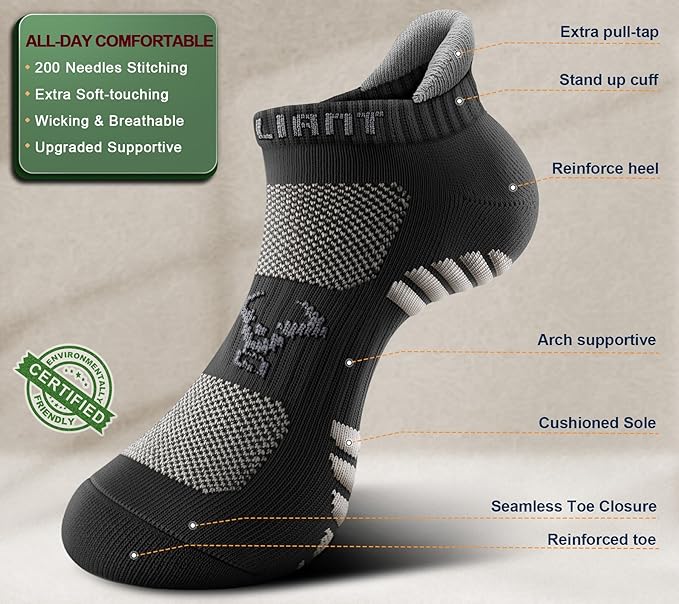 BULLIANT Men Running Socks,Active Ankle Socks No Show For Men With Cushioned Footbed Arch Support Breathable Wicking