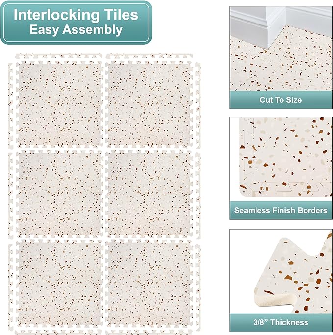 Sorbus Wood Grain Floor Tiles Foam Mat EVA Interlocking Mats Tile 3/8-Inch Thick Flooring Wood Puzzle Exercise Mats w/Borders - Home Playroom Basement, Apartment, Trade Show, Baby, Dance