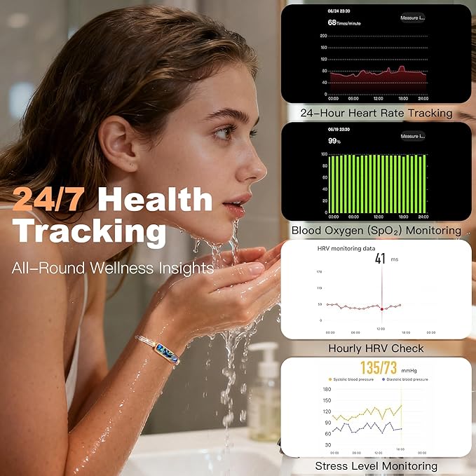 Fitness Tracker Bracelet for Women, Heart Rate & Blood Pressure Monitor Oxygen Sleep & Activity Tracker Step & Calorie Counter Stylish Smart Bracelet, Compatible with iOS & Android (Blue)