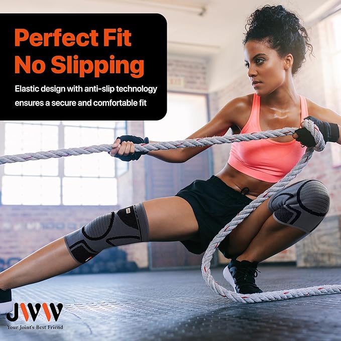 JWW Plus Size Knee Compression Sleeve for Big Thighs, 2 Pack Knee Brace for Men & Women Knee Pain Relief, Workout Sports Knee Support, Knee Braces for Meniscus, ACL & Arthritis Recovery (Black, 2XL)