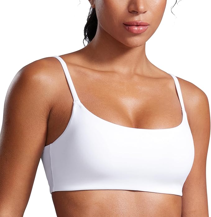 CRZ YOGA Butterbreeze Scoop Neck Sports Bras for Women - Spaghetti Straps Wireless Workout Padded Gym Cami Top
