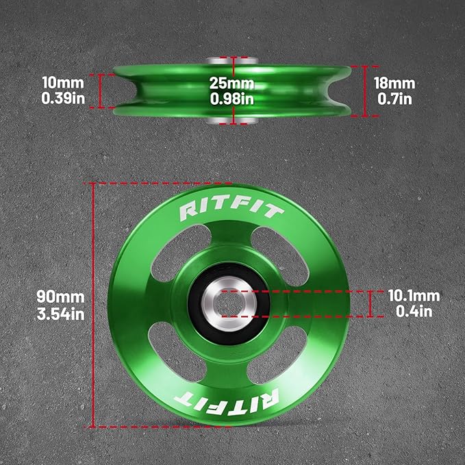 RitFit Aluminum Pulley Wheel for Gym Equipment, 6PCS Set Power Rack Pulley Attachment, 90mm Aluminum Alloy Bearing Gym Pulley Wheel for Home Gym