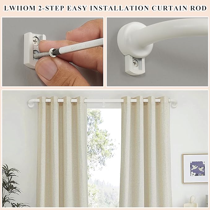 Matte White Curtain Rods for Windows 48-88",1 Inch Disc Wrap Around Curtain Rod with Aluminum Finials and Brackets,No Screw Disassembly Adjustable Blackout Curved Room Darkening Curtain Rod