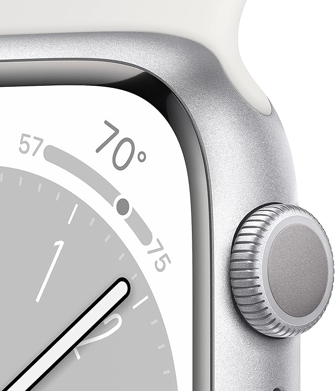 Apple Watch Series 8 [GPS, 45mm] - Silver Aluminum Case with White Sport Band, S/M (Renewed)