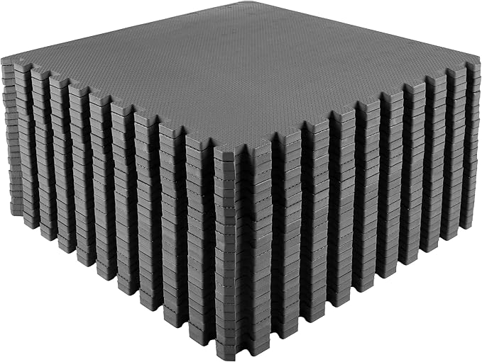 EVA Foam Mat Tiles 24-Pack - 96 SQ FT of Interlocking Padding for Garage, Playroom, or Gym Flooring - Exercise Mat or Baby Playmat by Stalwart (Gray)