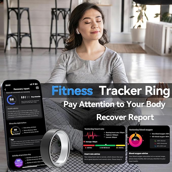 Smart Ring for Women Men,Sleep Tracking Wearable,Fitness Tracker Ring with Step/Heart Rate/Blood Oxygen/Distance/Calorie,Clock Vibration,No Subscription Fee,5ATM Waterproof, iOS&Android(Black 13)