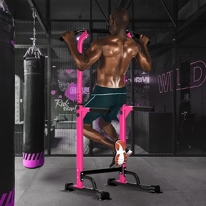 DlandHome Power Tower Pull Up Dip Station Multi-Function Fitness Equipment for Strength Training Adjustable Height Dip Stand for Home Gym