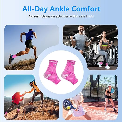 DRNAIETY Copper Ankle Brace for Men & Women - 1 Pair Adjustable Ankle Support Compression Sleeve for Plantar Fasciitis, Achilles Tendonitis, Foot Pain, Swelling, Sprains - Everyday Use (Purple, X-Large)