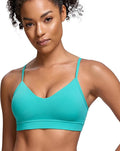 Oalka V Neck Sports Bra for Women Adjustable Padded Thin Straps Wireless Yoga Bras