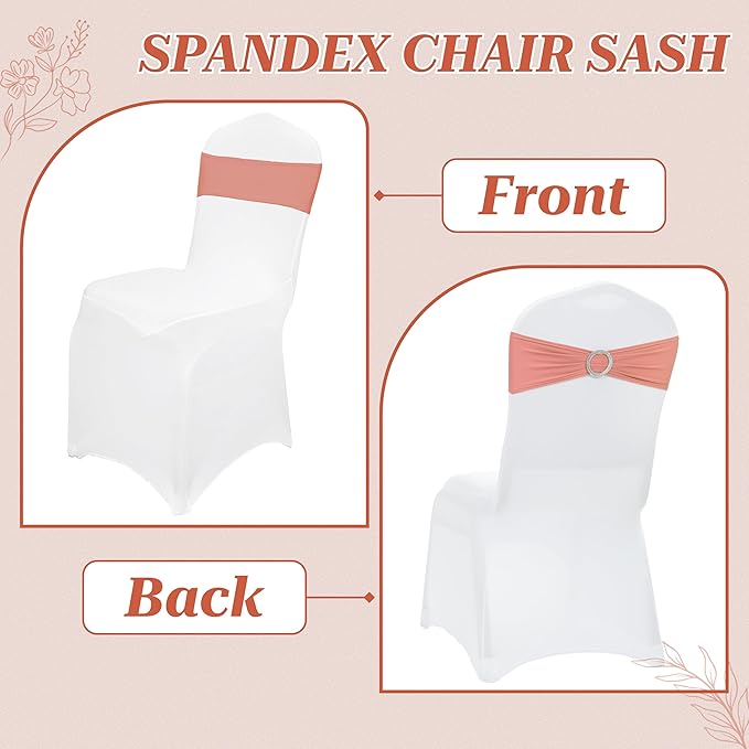 MDS Pack of 100 Spandex Chair Sashes Bow Premium Stretch Chair Cover Band with Buckle Slider Universal fits Elastic Dining Chair Ties for Wedding Party Banquet Events Decoration - Coral Peach