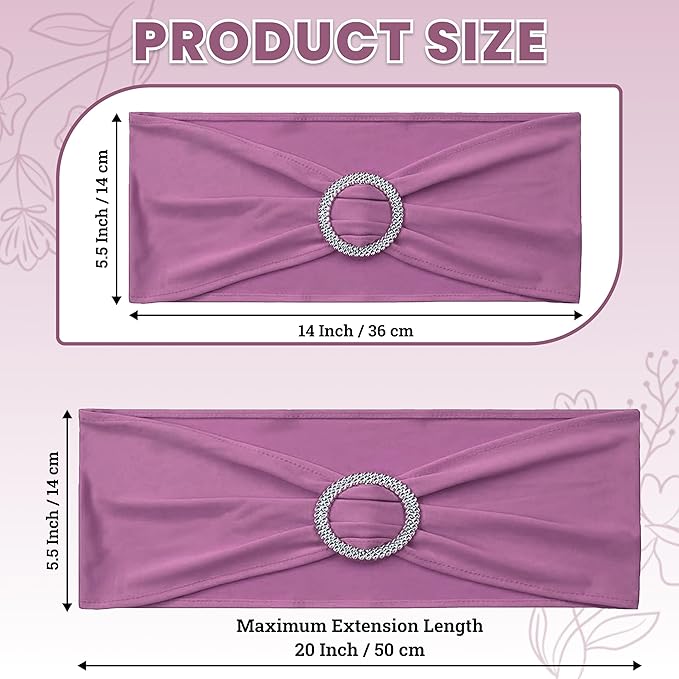 MDS Pack of 75 Spandex Chair Sashes Bow Premium Stretch Chair Cover Band with Buckle Slider Universal fits Elastic Dining Chair Ties for Wedding Party Banquet Events Decoration - Dusty Pink