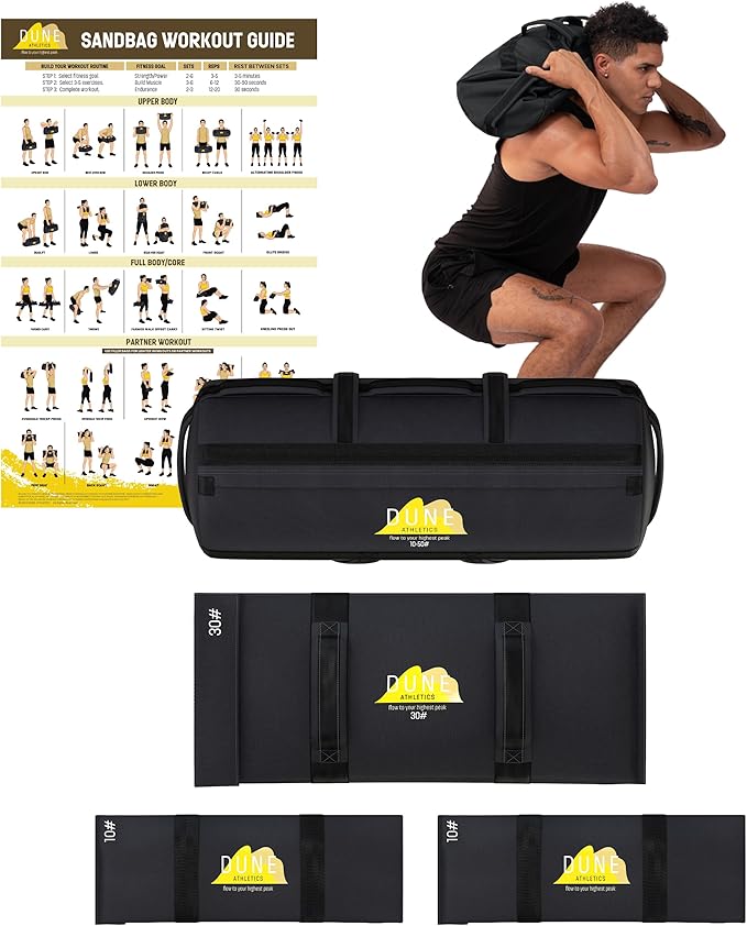 Sandbags for Working Out (Unfilled) - Enhance Your Fitness with Our Workout Sandbag, Versatile & Durable Sand Bags for Weight Training | 10-50 lbs Sand Bag for Exercise – Dark Gray - Guide Included