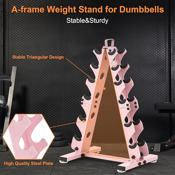 TomCare 6-Tier|5-Tier|4-Tier Dumbbell Rack Stand Only, Weight Rack for Home Gym Storage Stand for Weights Metal A-Frame Strength Training Dumbbell Holder with Handle (Dumbells not Included)
