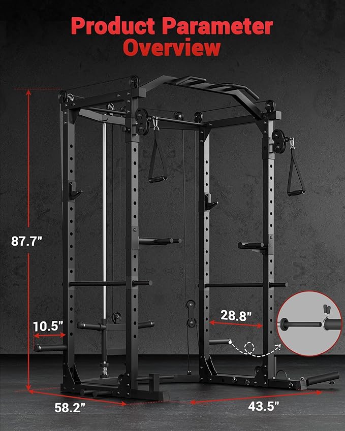 GarveeLife Power Cage, Multi-Functional Power Racks for Home Gym with Cable Crossover System, 1600 LBS Weight Capacity Fitness Squat Rack for Strength Workout with More Training Attachment, Red