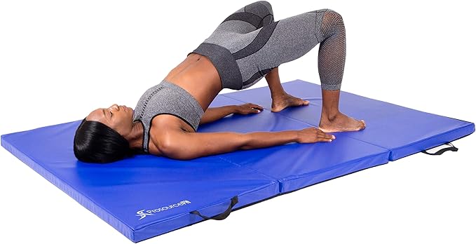 ProsourceFit Tri-Fold Folding Thick Exercise Mat 6’x4’ with Carrying Handles for Tumbling, Martial Arts, Gymnastics, Stretching, Core Workouts