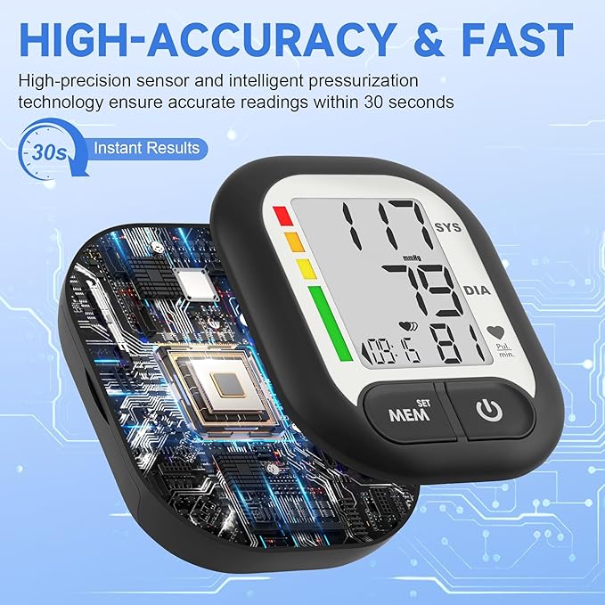 Blood Pressure Monitor Adjustable Wrist Cuff for Home Use Automatic BP Machine Large Digital LCD Display 199 Memory Batteries Included with Carrying Case, Black