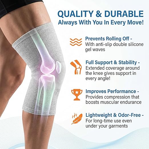 Premium Bamboo Knee Sleeve - 1 Pair Bamboo Compression Knee Sleeve for Women & Men, Anti-Slip Elastic Sport Warm Knee Brace for Arthritis (Black,Large)