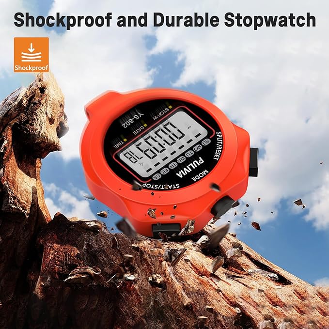 Sports Stopwatch Timer Single Lap Split Digital Stop Watch for Sports Kids Coaches Swimming Running, Red