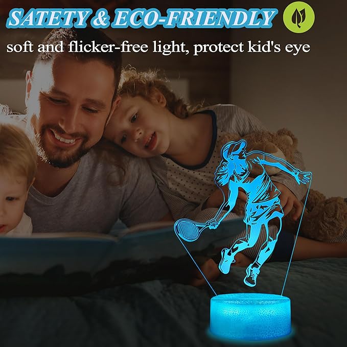 Tennis Night Light, Tennis Gifts for Girls, 3D Illusion Lamp with Remote Control, 16 Colors Changing, RGB Flashing Mode, Timer and Dimmable, Christmas Decor