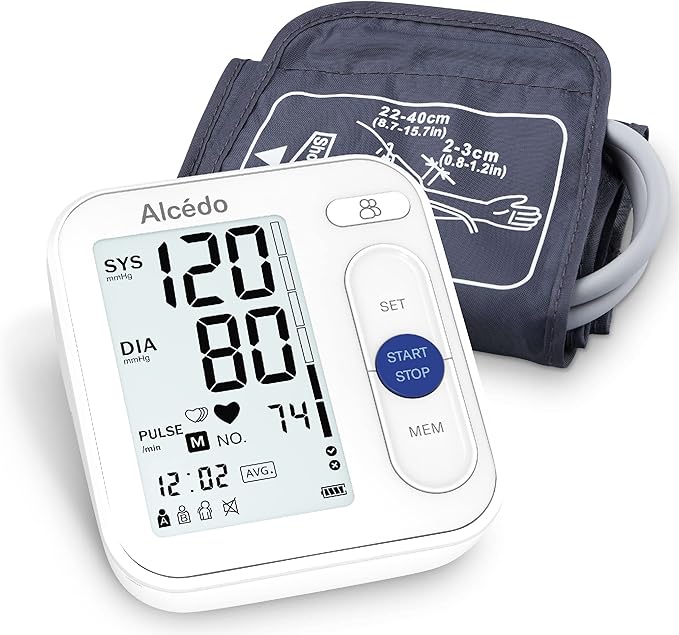 Alcedo Blood Pressure Monitor for Home Use, Automatic Digital BP Machine with Large Cuff for Upper Arm (Backlit Large Screen)