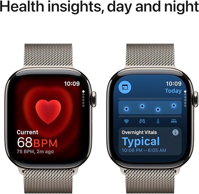 Apple Watch Series 10 [GPS + Cellular 46mm case] Smartwatch with Natural Titanium Case with Natural Milanese Loop - M/L. Fitness Tracker, ECG App, Always-On Retina Display, Carbon Neutral