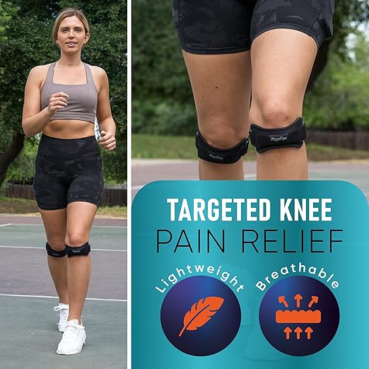 PhysFlex 2 Pack Patella Knee Brace - Knee Support and Pain Relief, Running, Hiking, Basketball, Jumpers Knee, Tendonitis, Adjustable Strap Patellar Tendon Stabilizer (Gray)