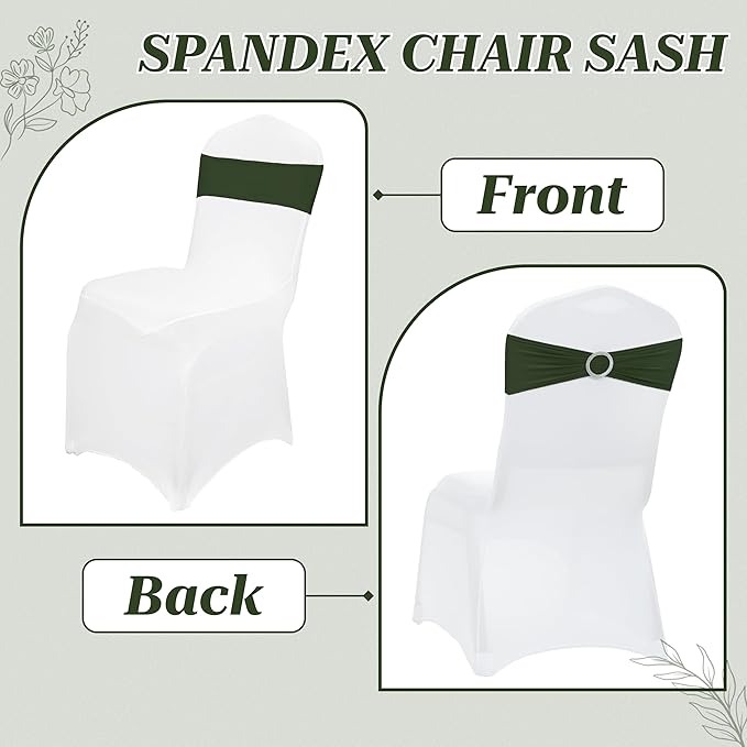 MDS Pack of 75 Spandex Chair Sashes Bow Premium Stretch Chair Cover Band with Buckle Slider Universal fits Elastic Dining Chair Ties for Wedding Party Banquet Events Decoration - Olive Green